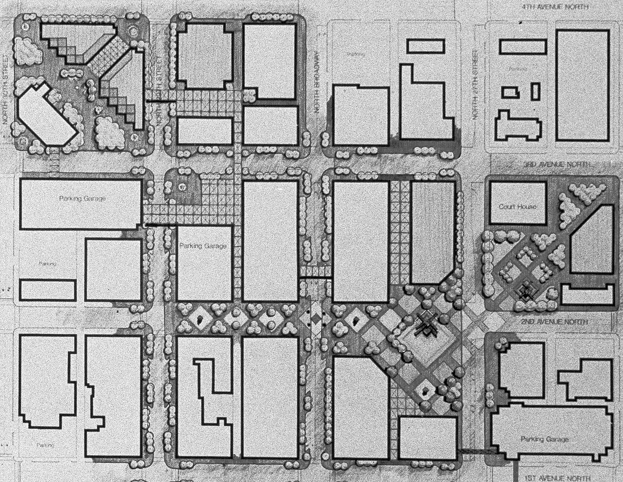 Proposed downtown plaza, "Concept #2," 1986